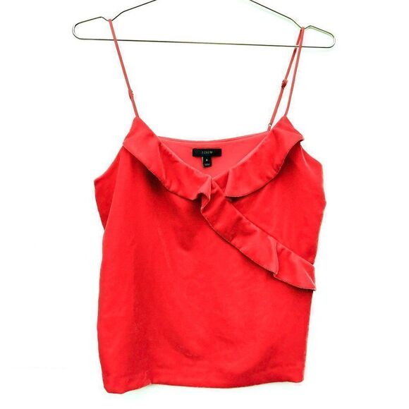 J Crew Orange Ruffle Velvet Velour Tank Top - Picture 1 of 7
